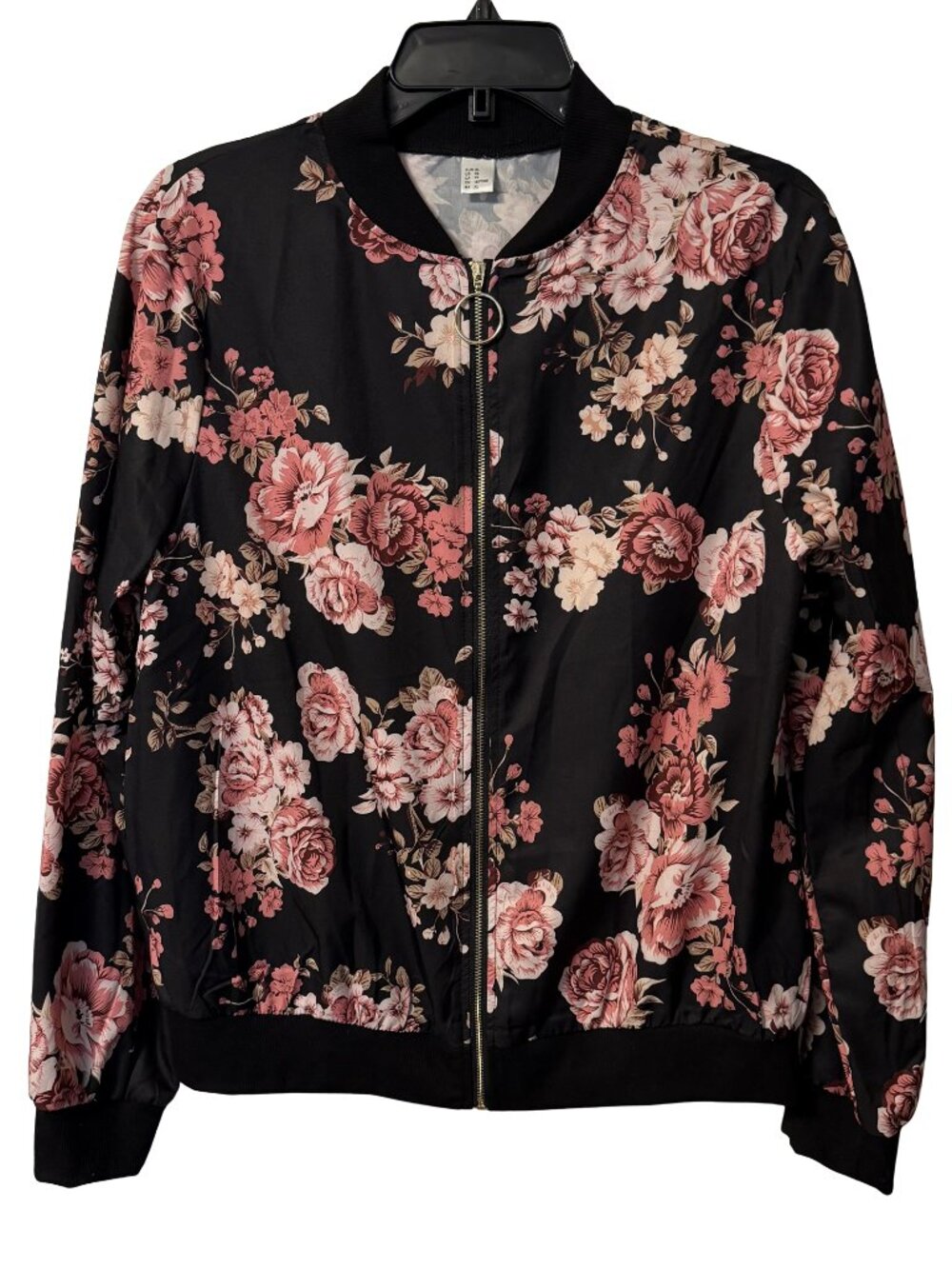 Women's floral print bomber jacket | Black Pink | Size XL